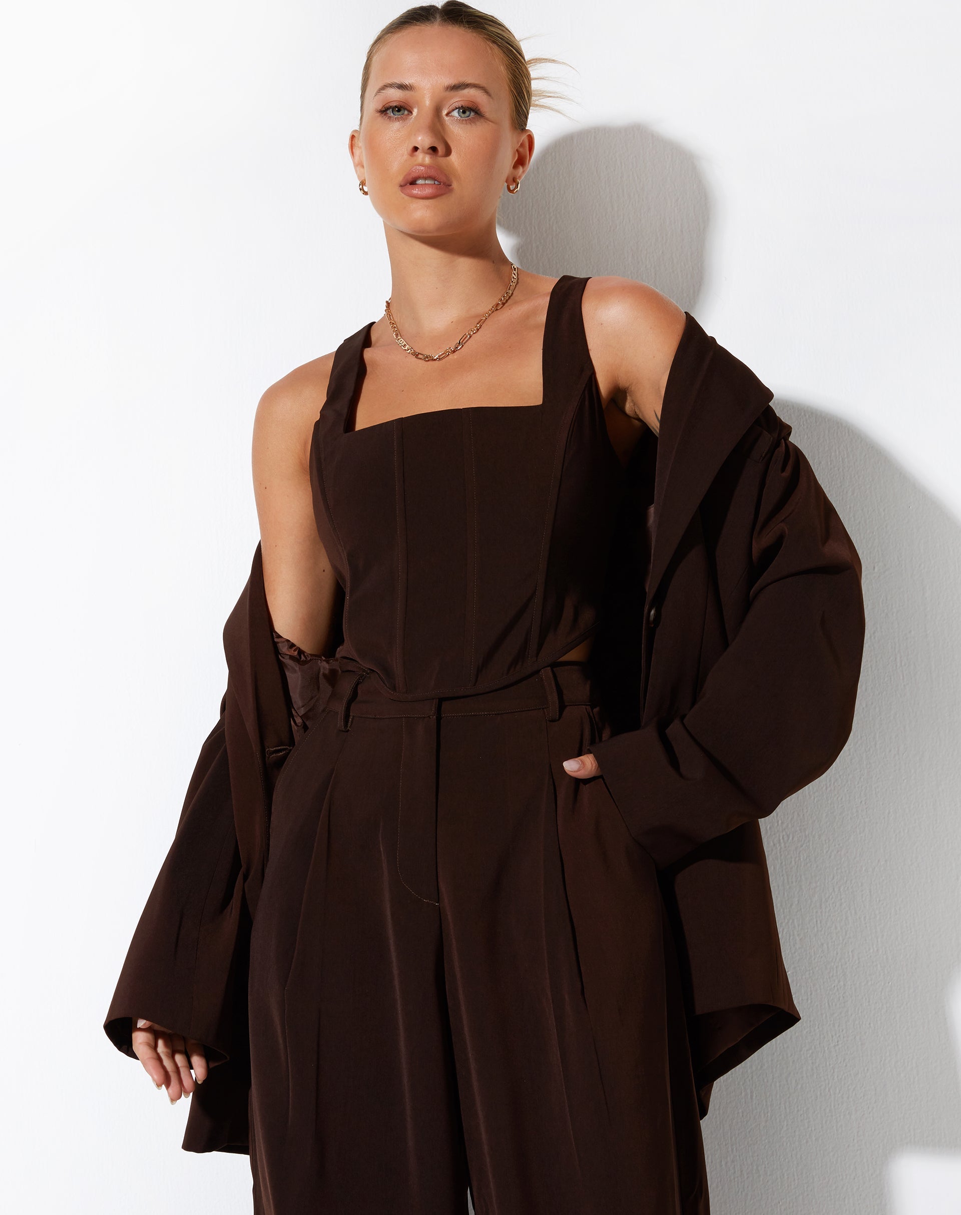 Kicy Corset Top in Tailoring Dark Chocolate