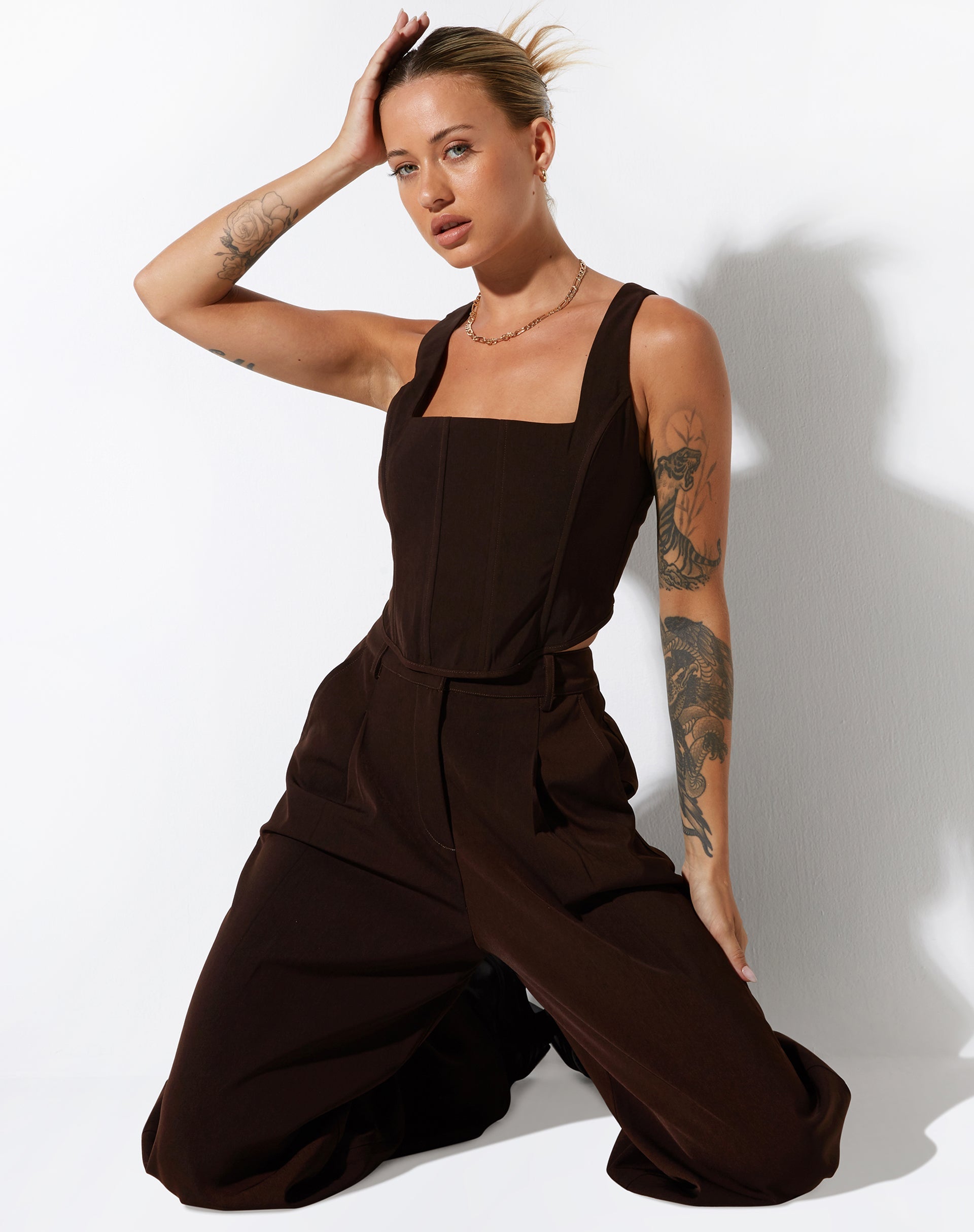 Kicy Corset Top in Tailoring Dark Chocolate