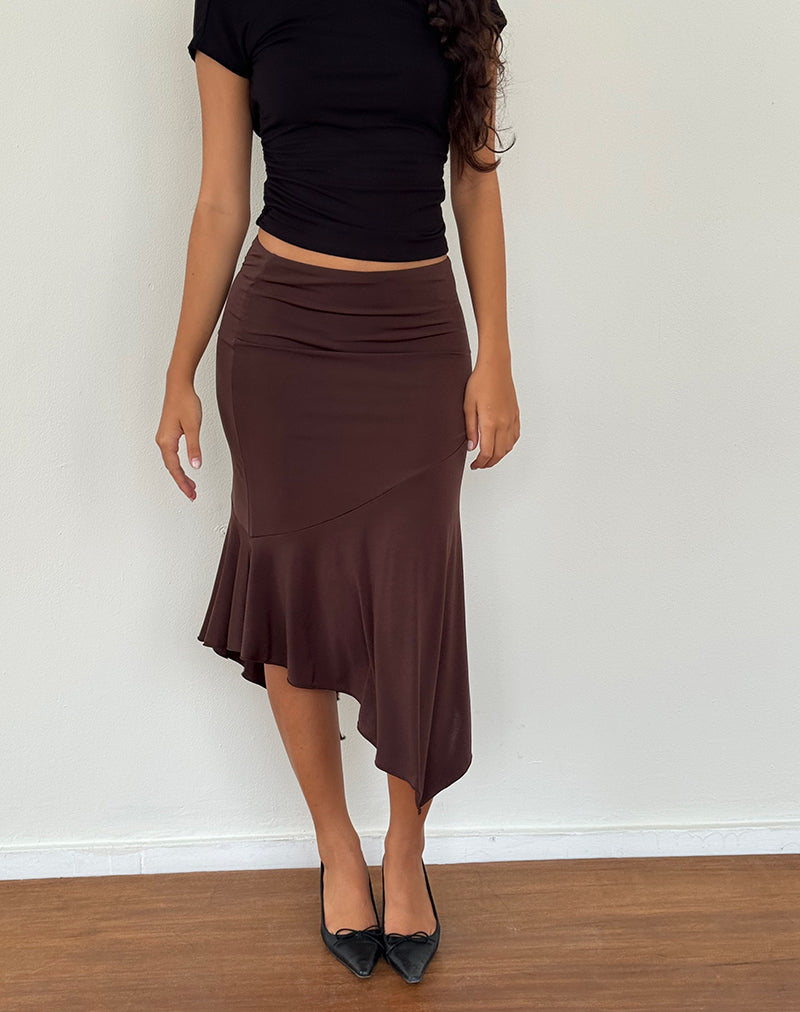 Cinta Low Rise Midi Skirt in Chocolate