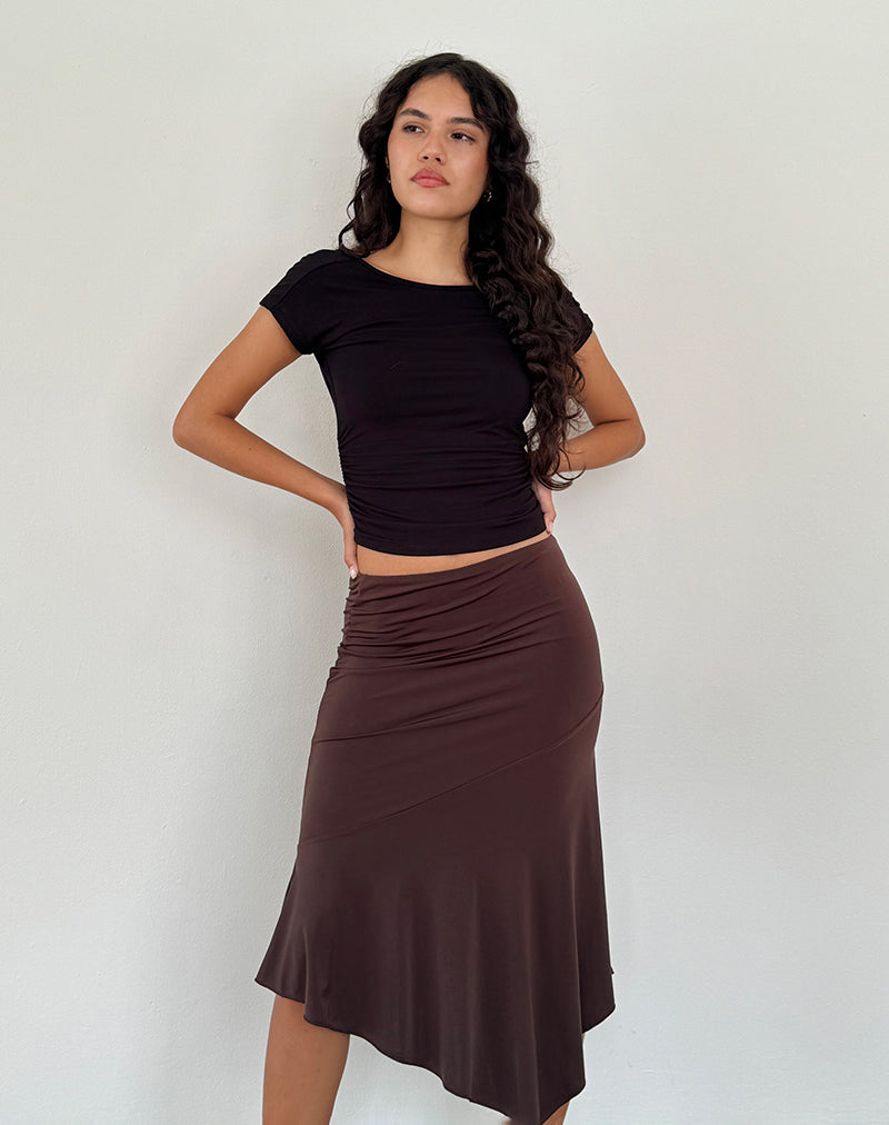 Cinta Low Rise Midi Skirt in Chocolate