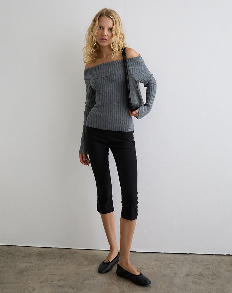 Circe Knitted Bardot Top in Grey