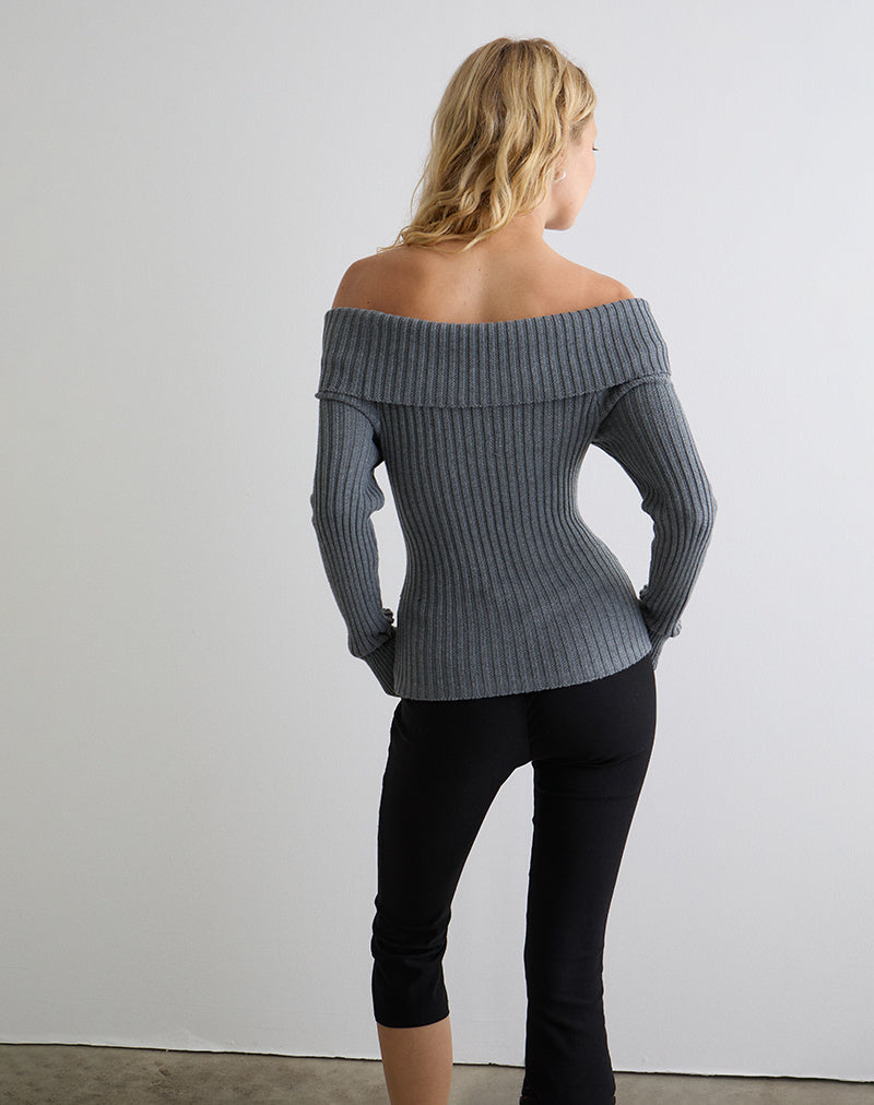Circe Knitted Bardot Top in Grey