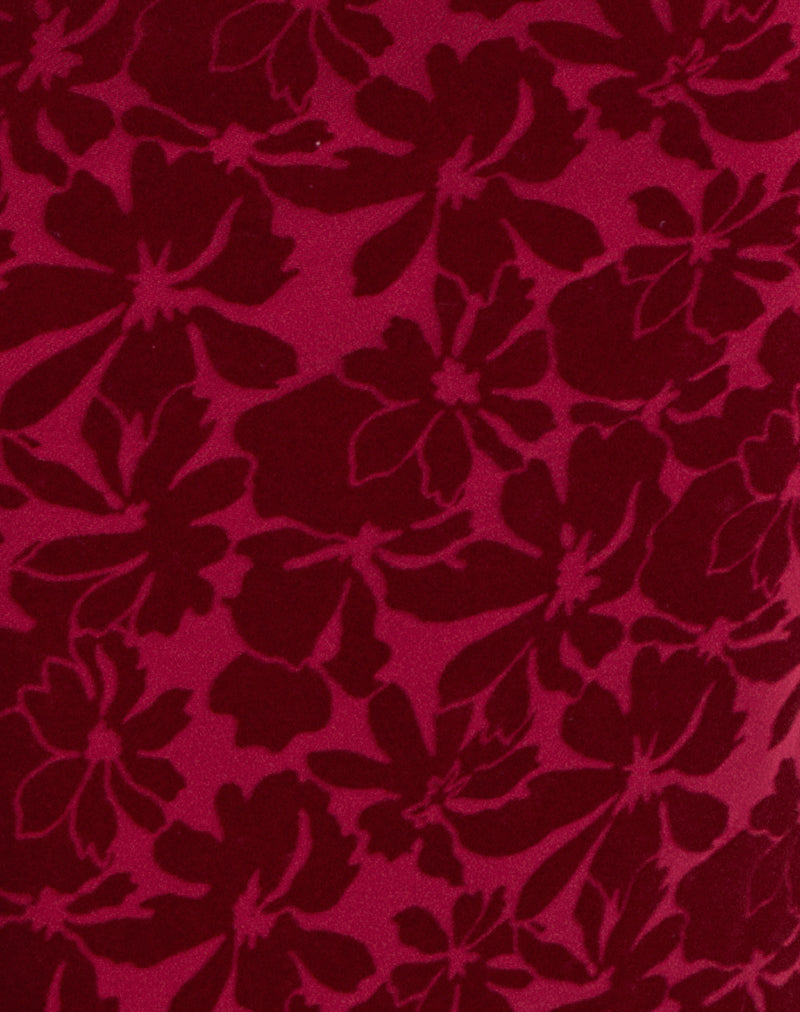 Alfreda Maxi Skirt in Flocked Mesh Flower Cherry