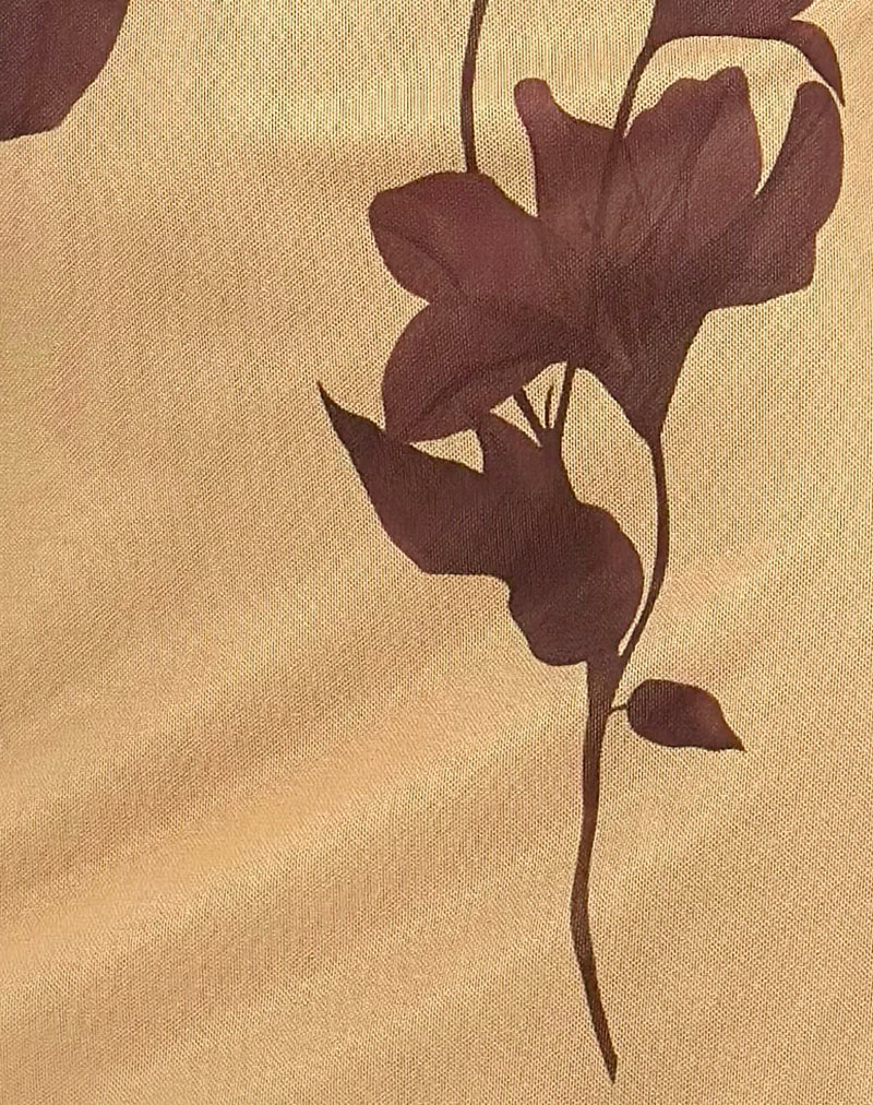 Clooney Fringe Dress in Flower Yellow Brown