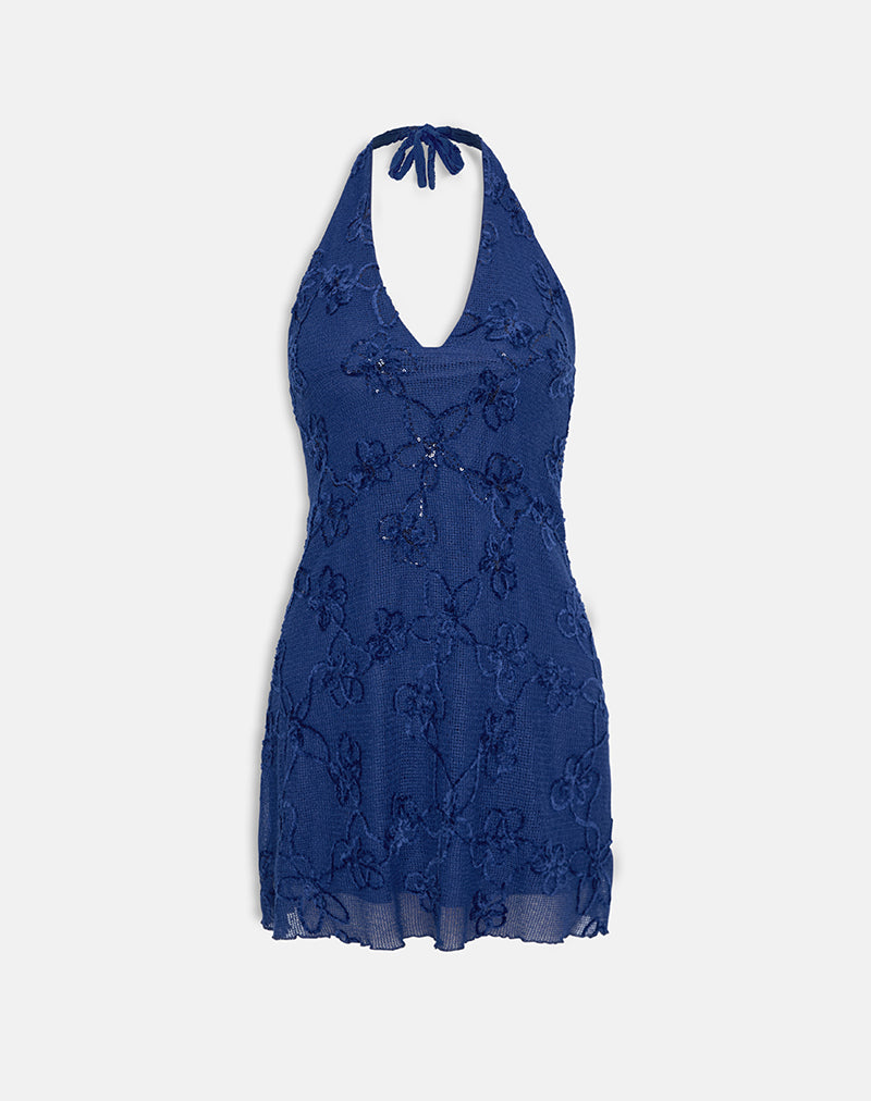 Codami Halterneck Mini Dress in Sequin Knit Navy