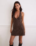 Codami Halterneck Mini Dress in Sequin Knit Dark Brown