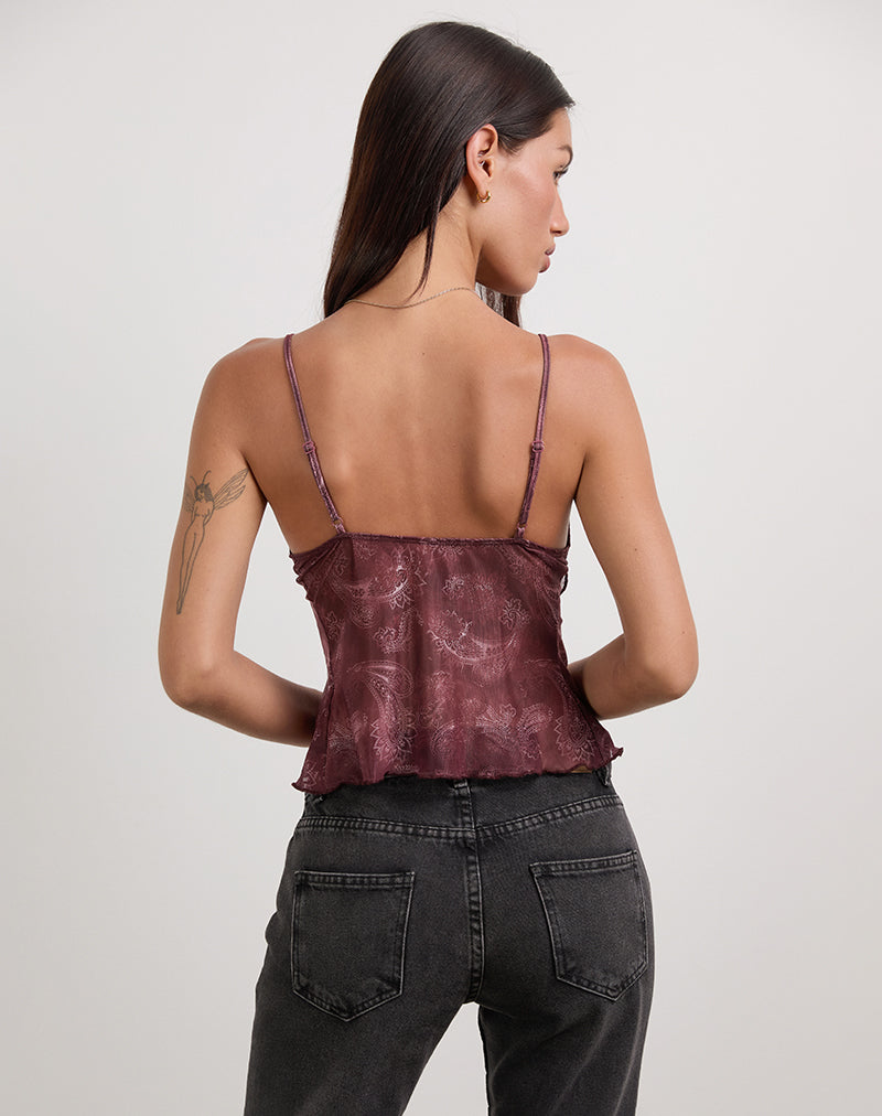 Cojira Top in Mesh Tonal Paisley Plum