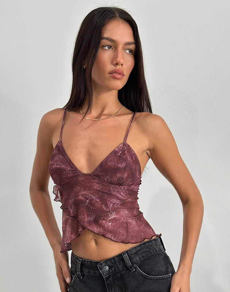 Cojira Top in Mesh Tonal Paisley Plum