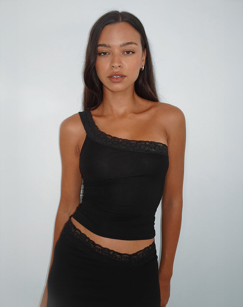Cordia One Shoulder Top in Black
