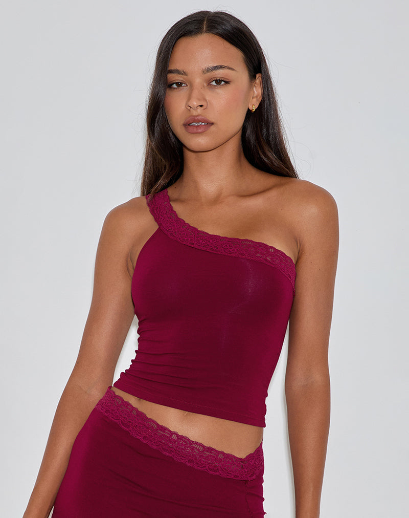 Cordia One Shoulder Top in Burgundy