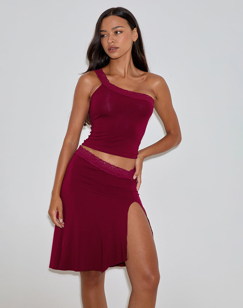 Cordia One Shoulder Top in Burgundy