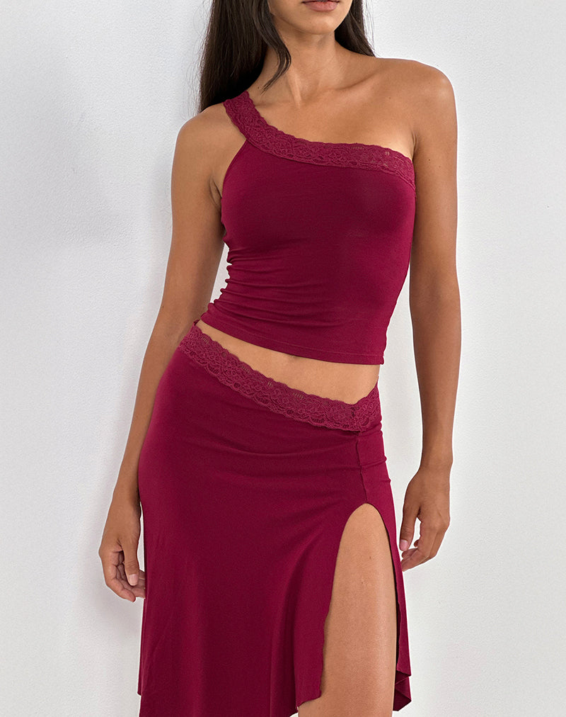 Cordia One Shoulder Top in Burgundy