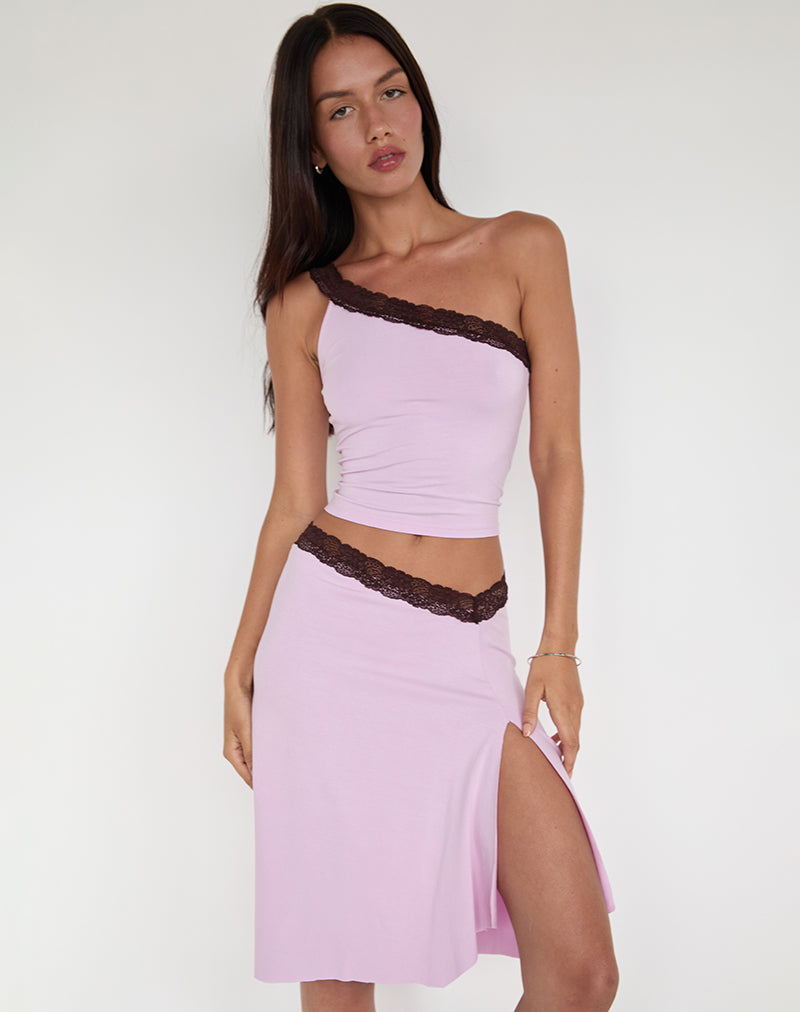 Laudine Midi Skirt in Lavender with Bitter Chocolate Lace