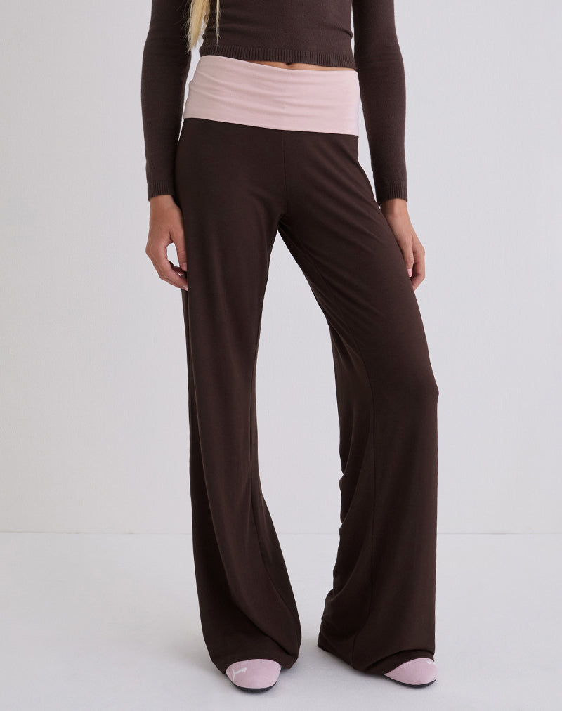 Coreta Foldover Trouser in Bitter Chocolate and Light Lilac