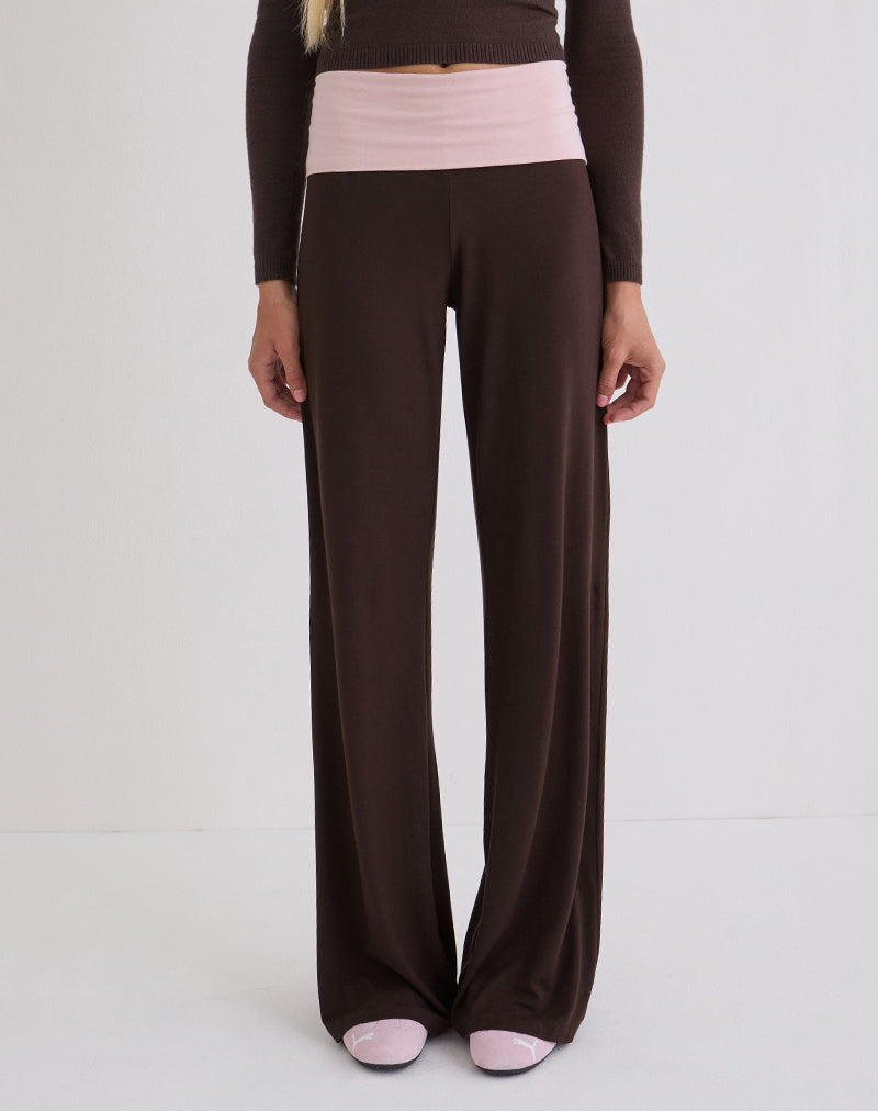 Coreta Foldover Trouser in Bitter Chocolate and Light Lilac