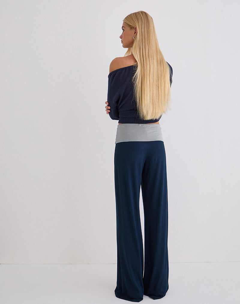 Coreta Foldover Trouser in Navy Grey Combination