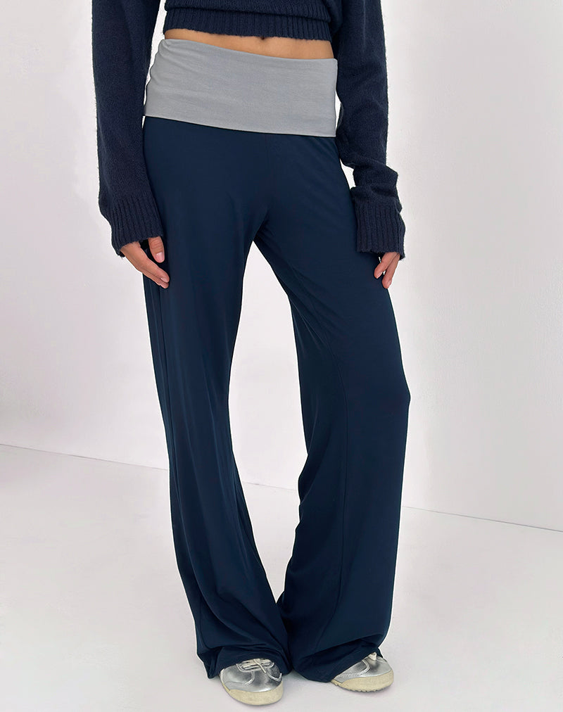Coreta Foldover Trouser in Navy Grey Combination