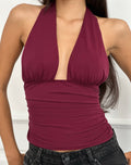 Cosimo Halterneck Top in Cupro Dark Red