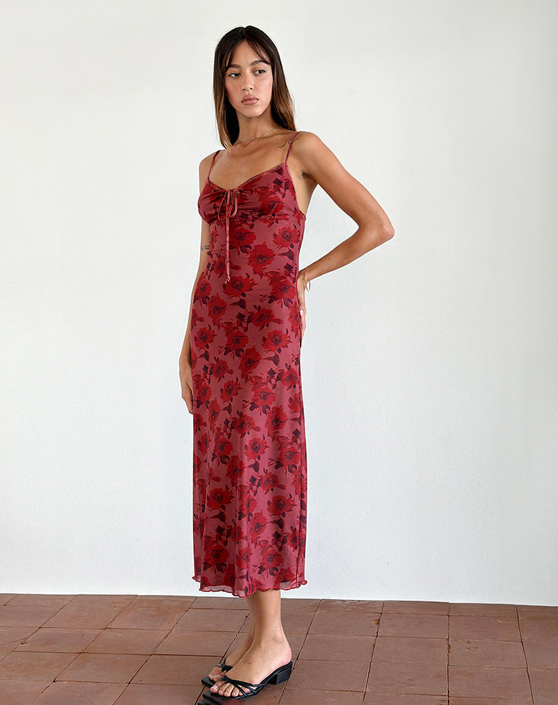 Coya Midi Dress in Fairy Floral Burgundy Flock