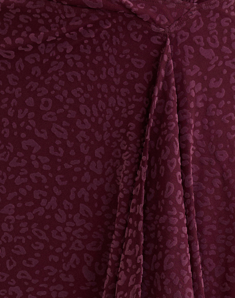 Esmeray Midi Skirt in Flocked Leopard Plum