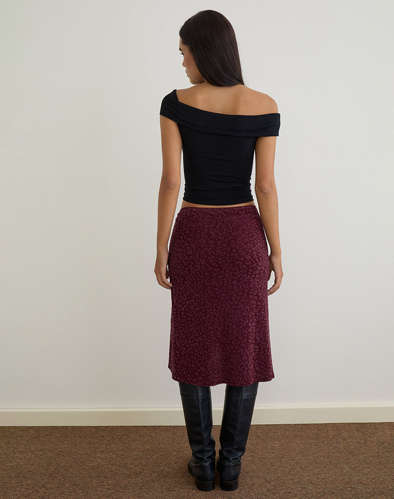Esmeray Midi Skirt in Flocked Leopard Plum