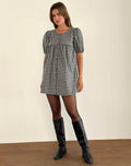 Cybera Mini Dress in Tonal Gingham Black and Grey
