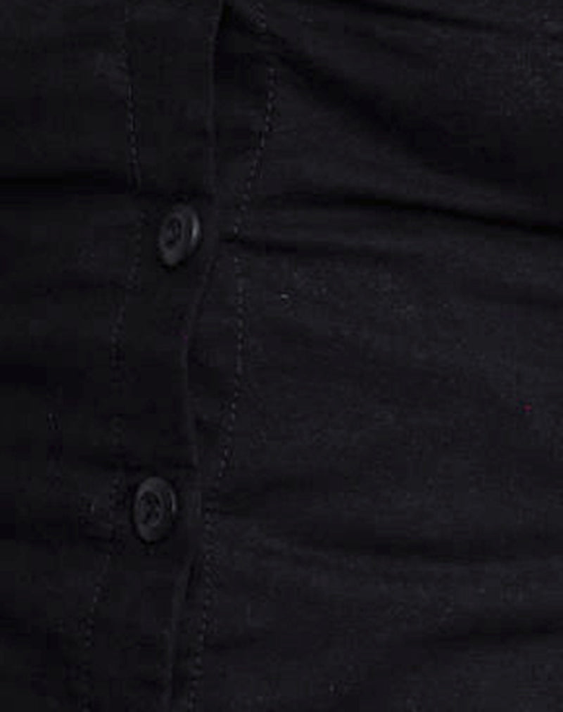 Cyna Button Through Vest Top in Black Linen