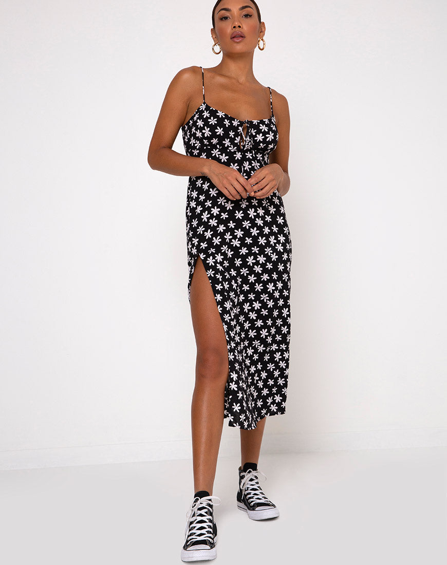 Cypress Midi Dress in 90's Daisy Black and White