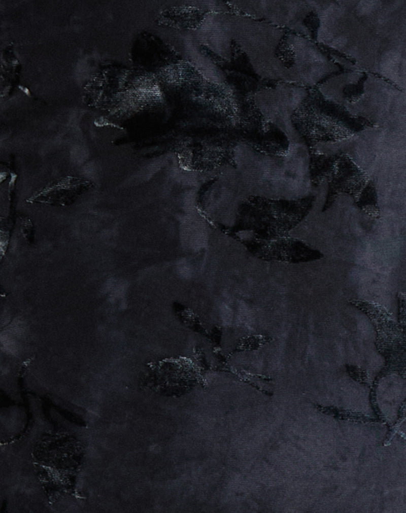 Daiki Halterneck Top in Leaf Velvet Dark Blue