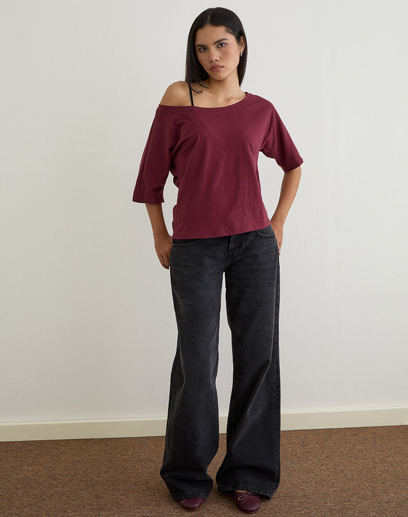 Daimin Off the Shoulder Top in Jersey Maroon