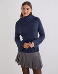 Dajah Fold Over Jumper in Knit Navy