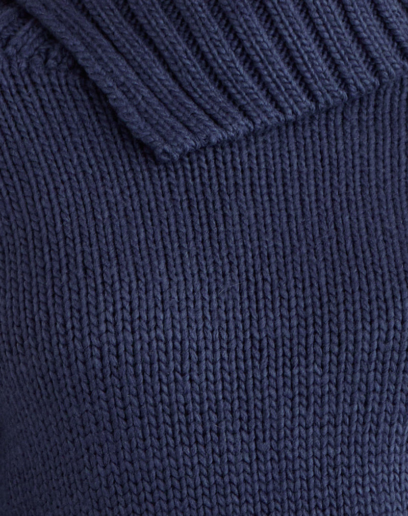 Dajah Fold Over Jumper in Knit Navy