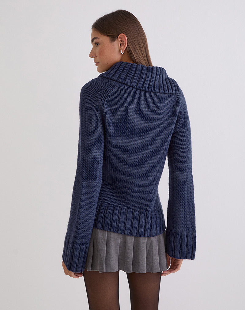 Dajah Fold Over Jumper in Knit Navy