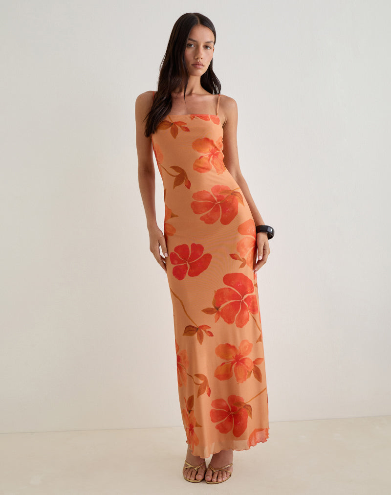 Dalesio Maxi Dress in Watercolour Hibiscus Orange