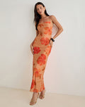 Dalesio Maxi Dress in Watercolour Hibiscus Orange