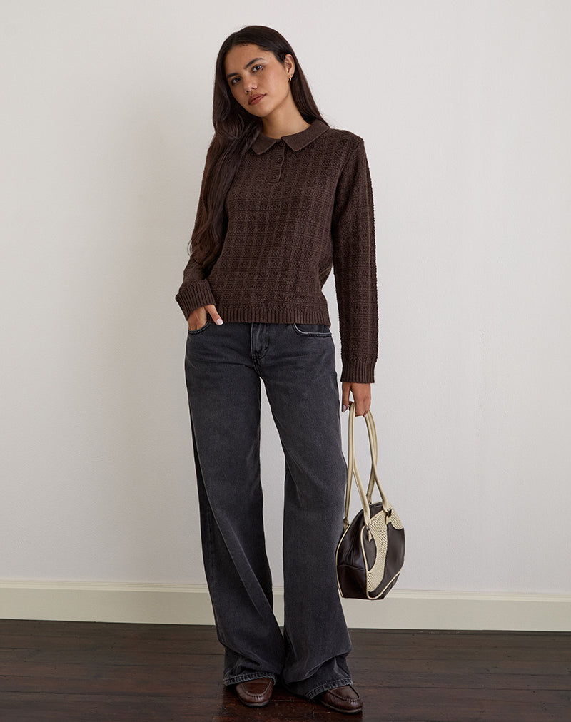 Dalina Knit Jumper in Check Brown