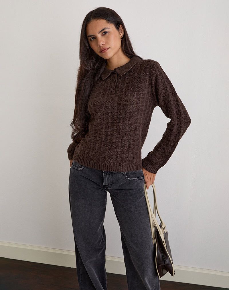 Dalina Knit Jumper in Check Brown