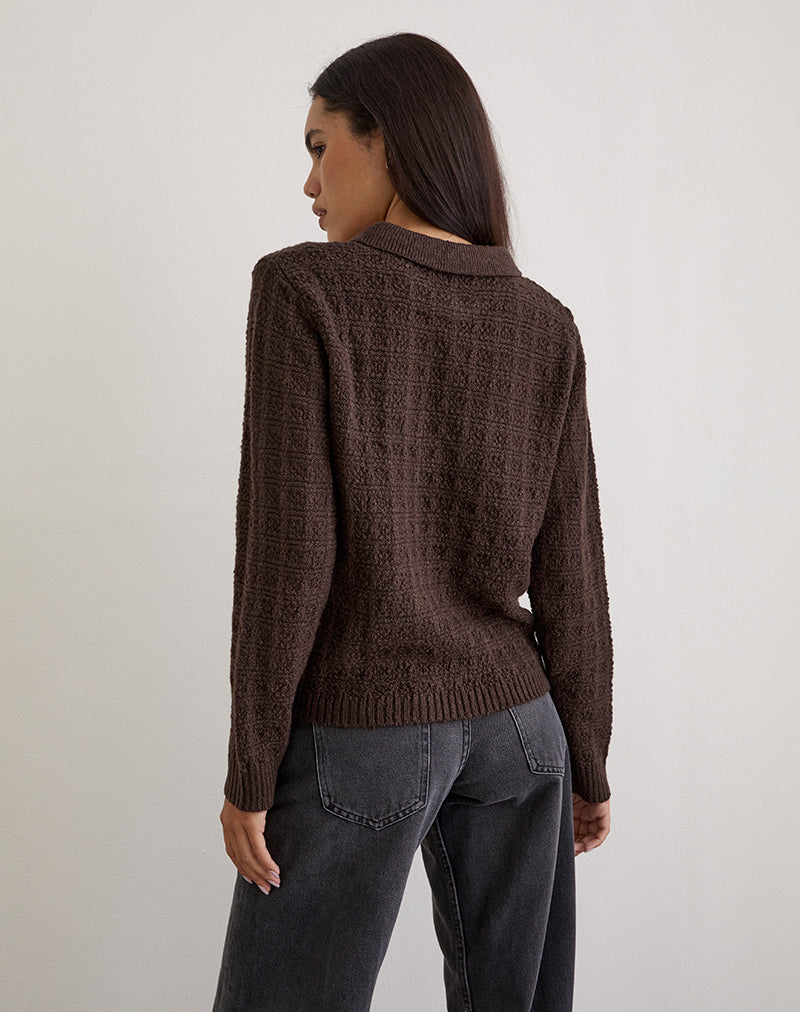 Dalina Knit Jumper in Check Brown