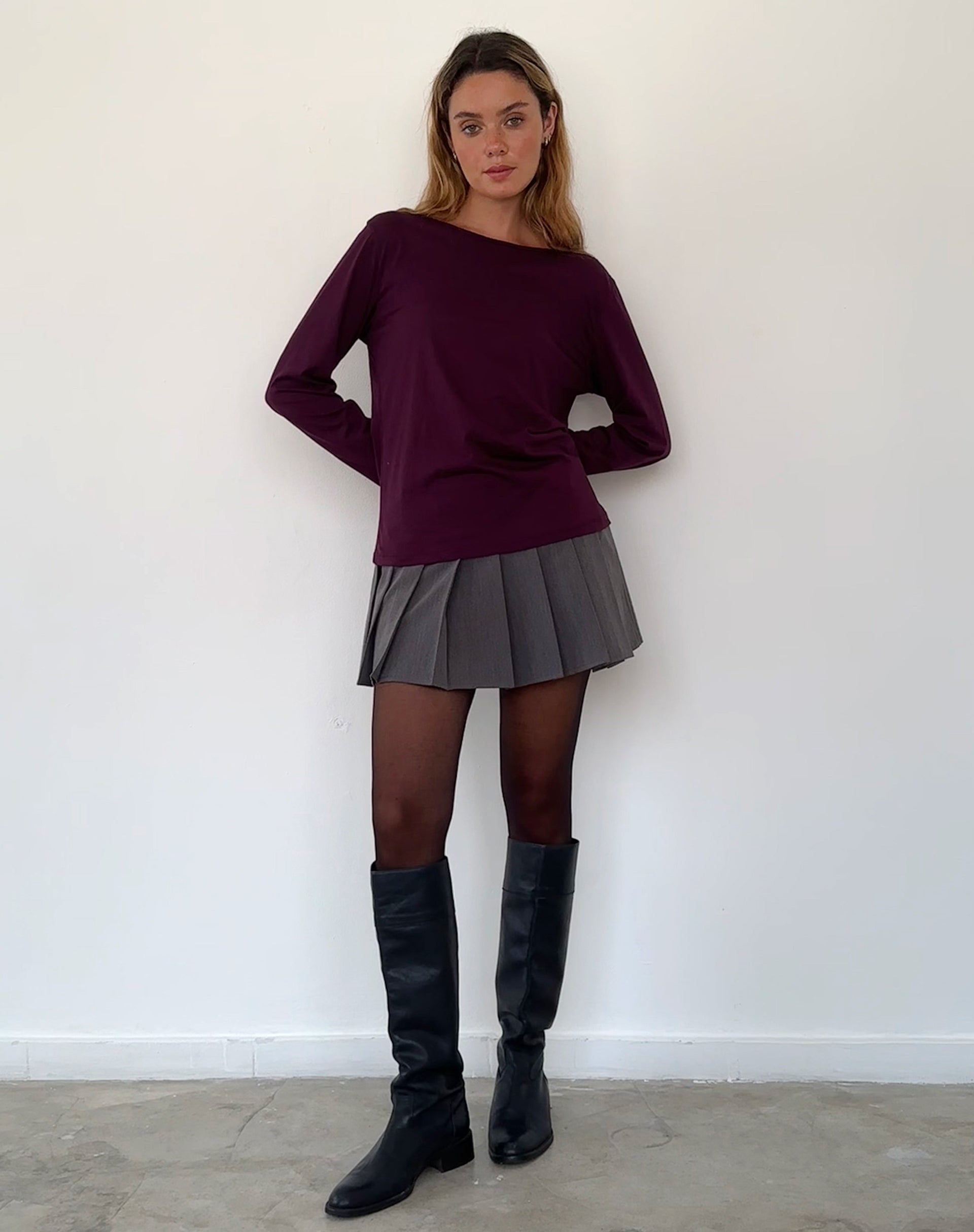 Damon Baggy Long Sleeve Top in Oxblood Tissue Jersey