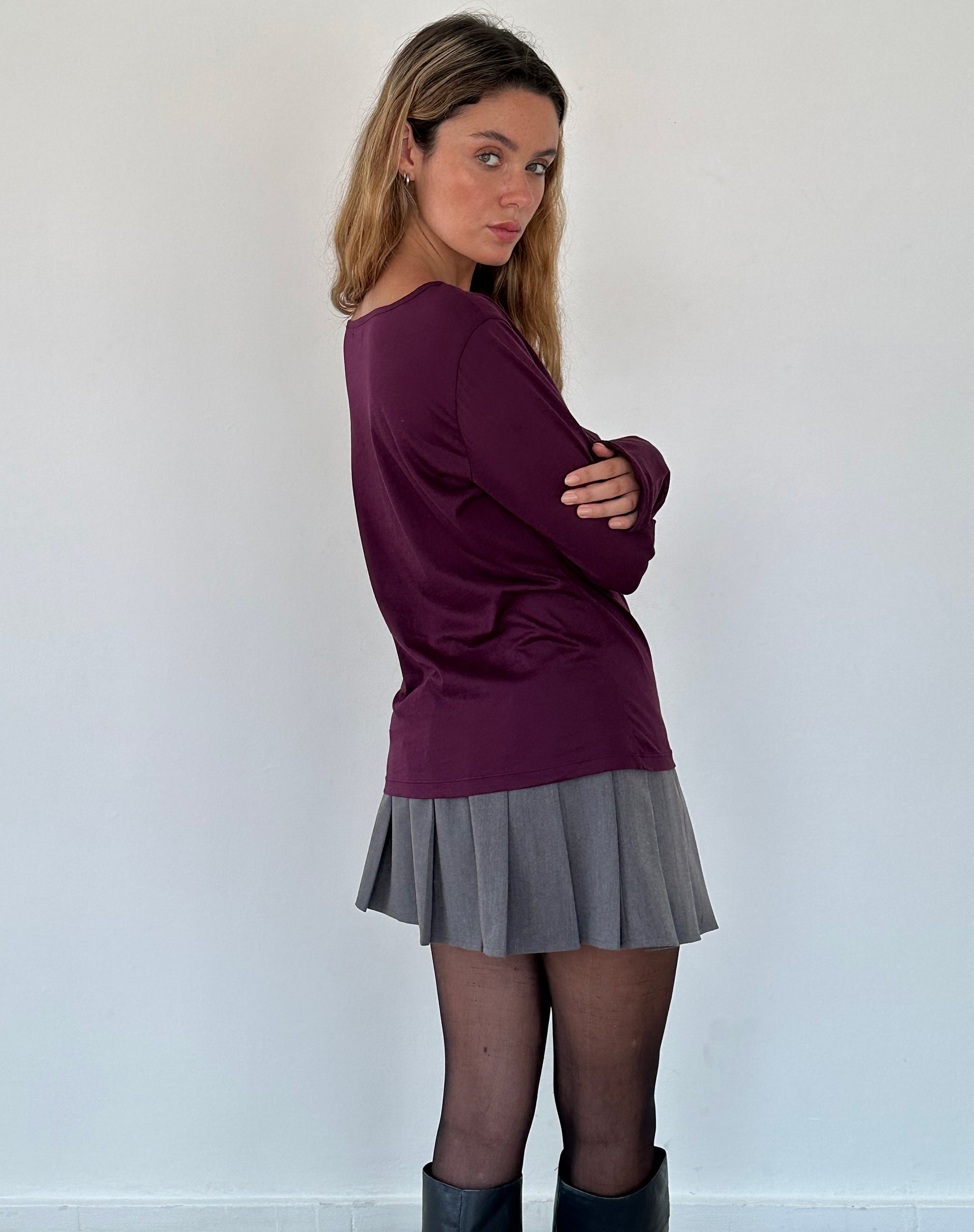 Damon Baggy Long Sleeve Top in Oxblood Tissue Jersey