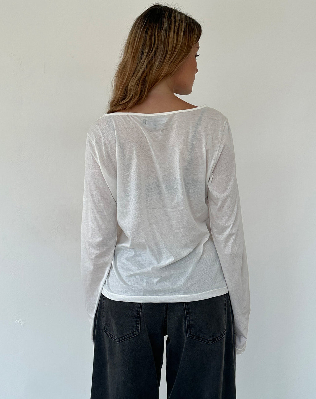 Damon Baggy Long Sleeve Top in White Tissue Jersey