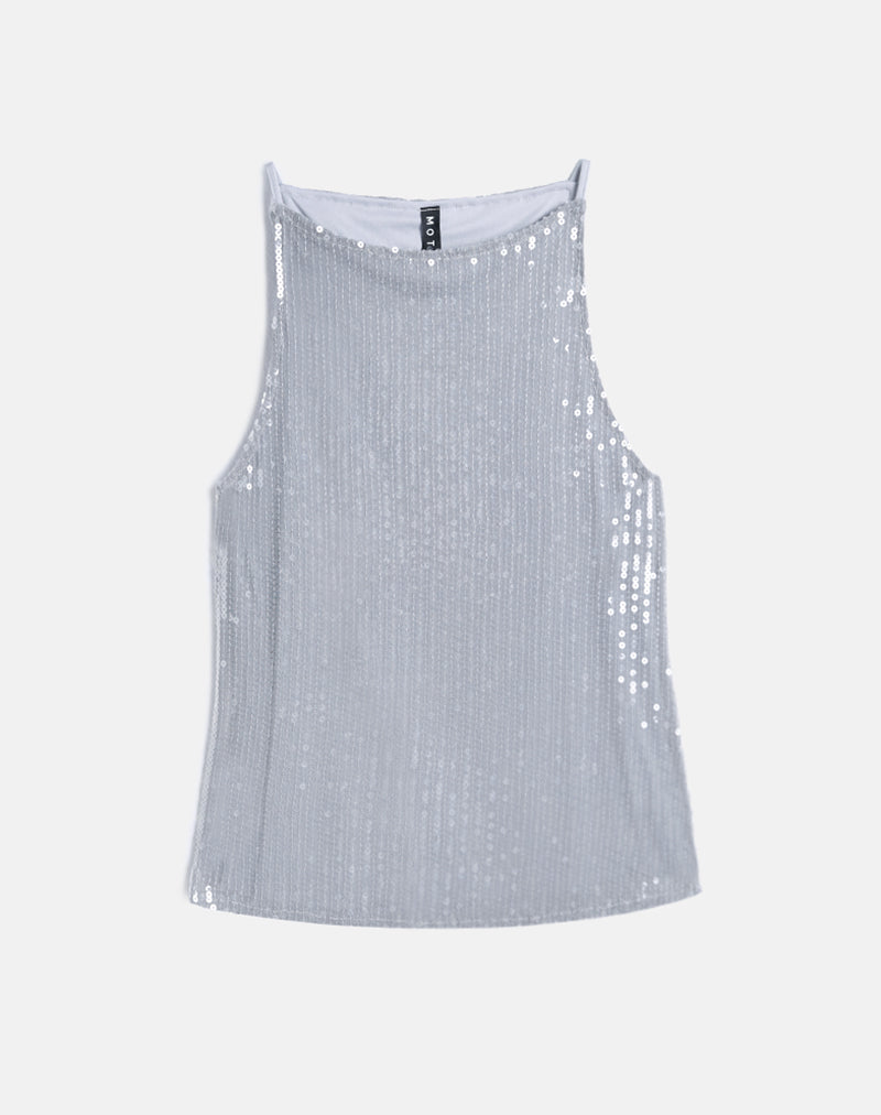 Damske Vest Top in Clear Tinted Sequin Grey