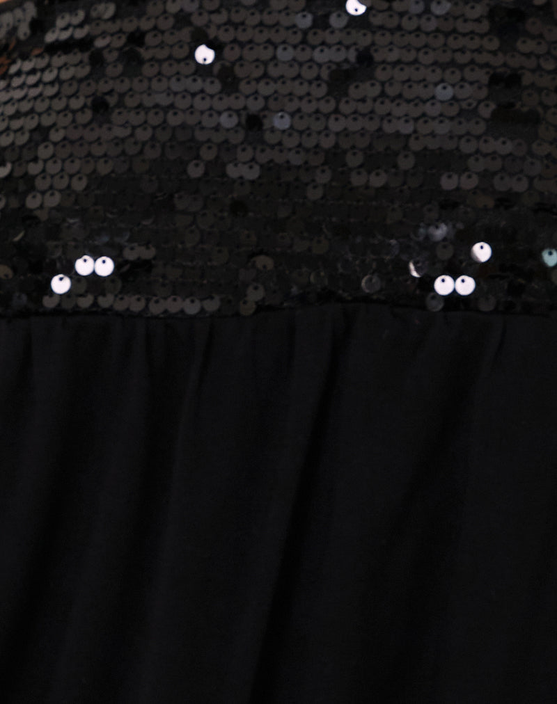 Danuta Longline Bandeau Top in Sequin Black