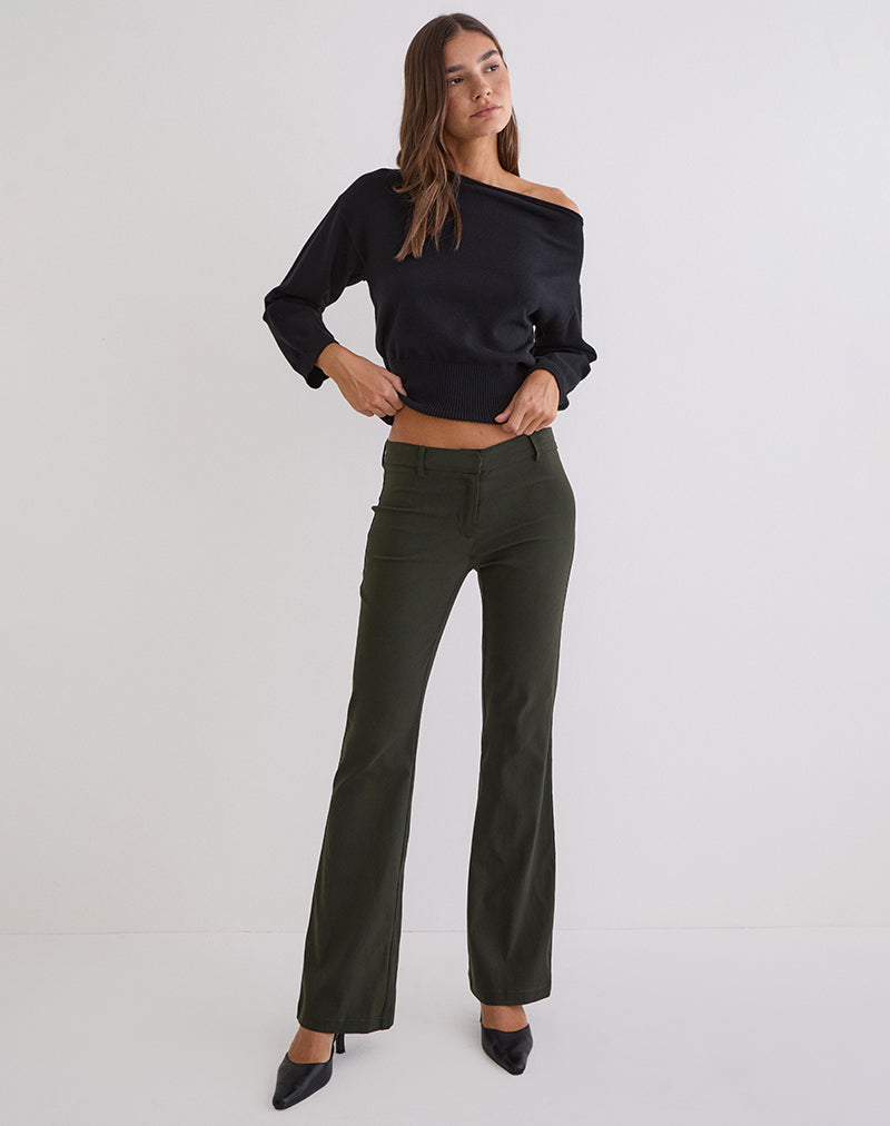 Darias Low Rise Flare Trouser in Dark Khaki