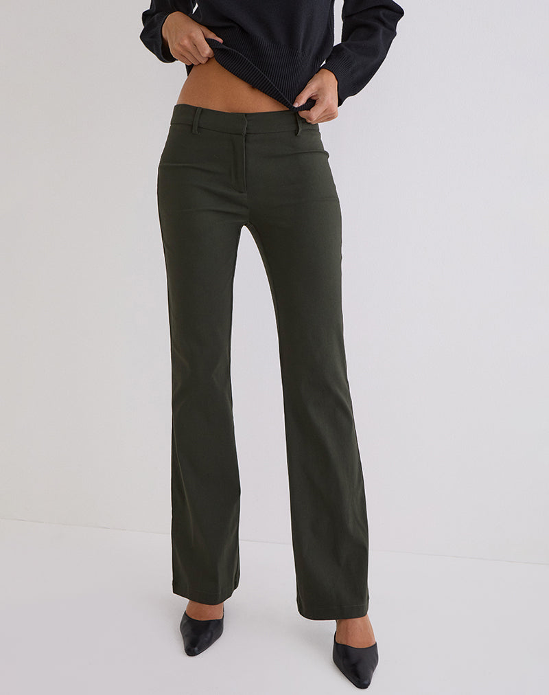 Darias Low Rise Flare Trouser in Dark Khaki