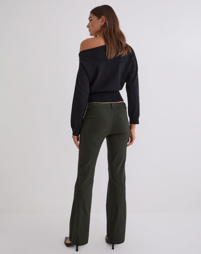 Darias Low Rise Flare Trouser in Dark Khaki