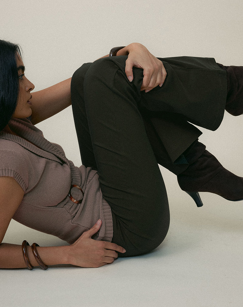 Darias Low Rise Flare Trouser in Dark Khaki