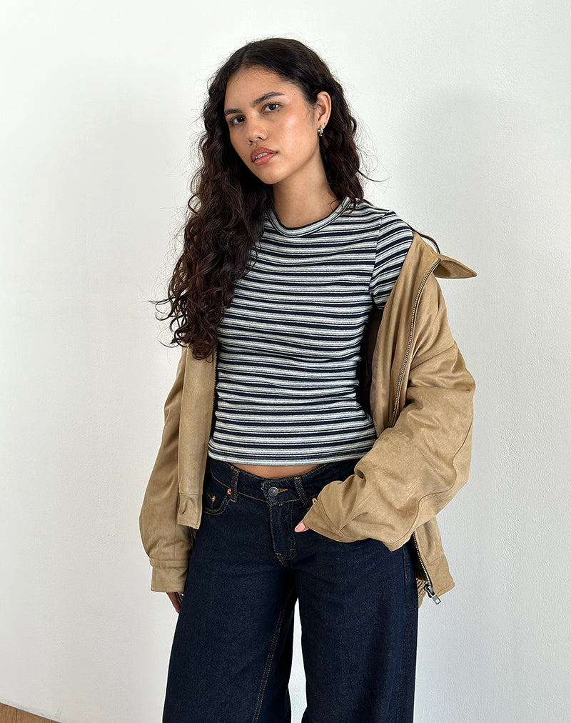 Dartis Top in Navy and Grey Jersey Stripe