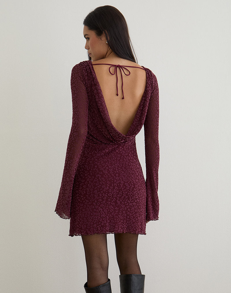 Dasa Long Sleeve Mini Dress in Flock Mini Leopard Plum