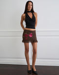 Davia Mini Skirt in Brown with Pink Flower Print